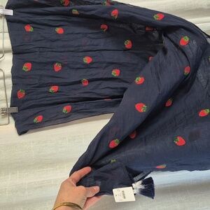 J. Crew Strawberries Navy Scarf Red Green Embroidery Strawberry Summer Spring